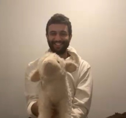 Luke Daniels with his plush lamb, Lambie
